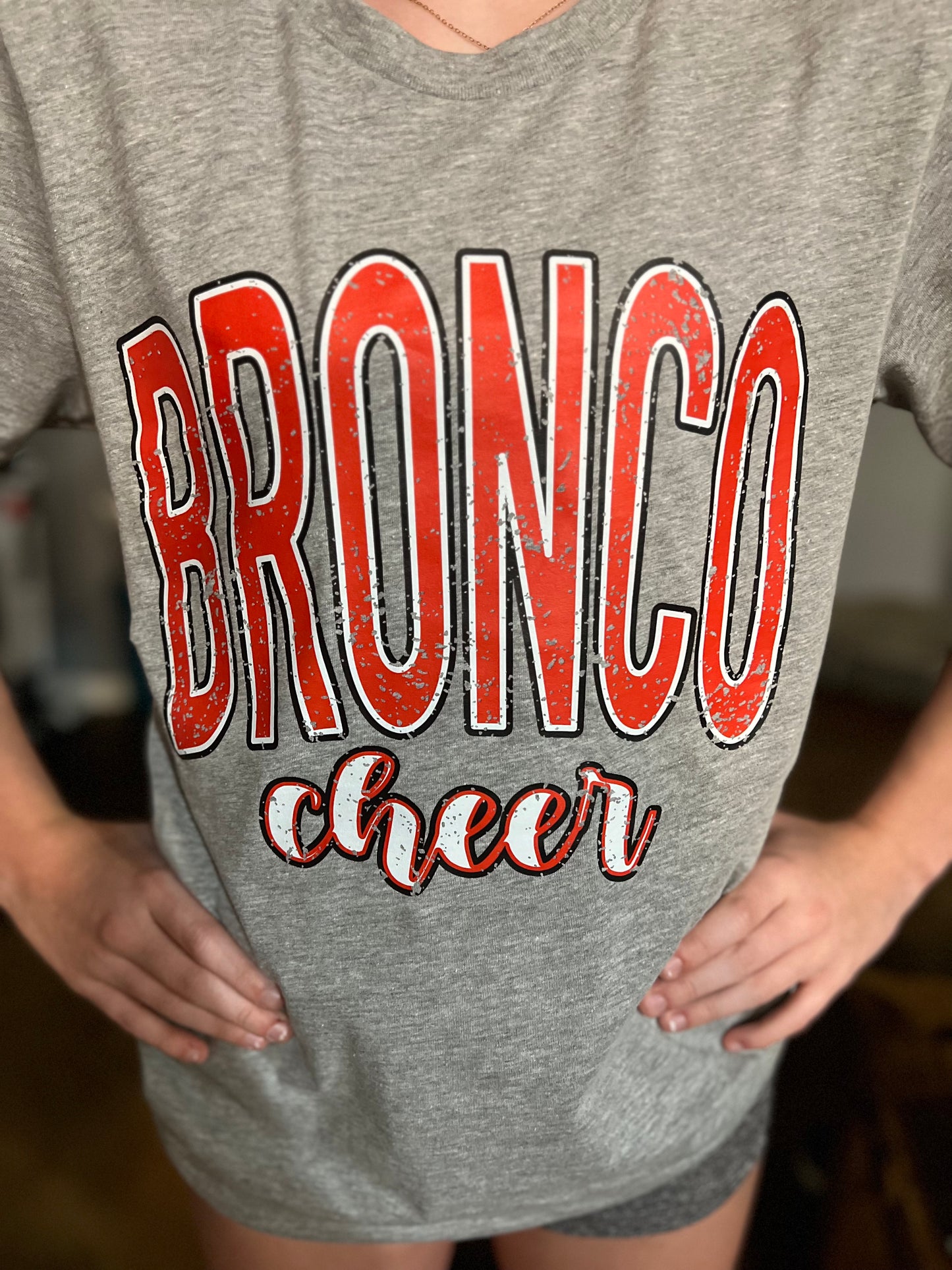 Bronco cheer tee- HTR Grey